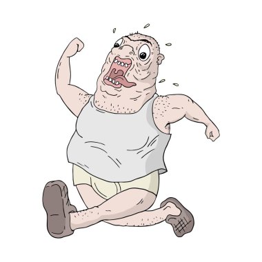 Komik şişman adam vektör çizimini çalıştırıyor