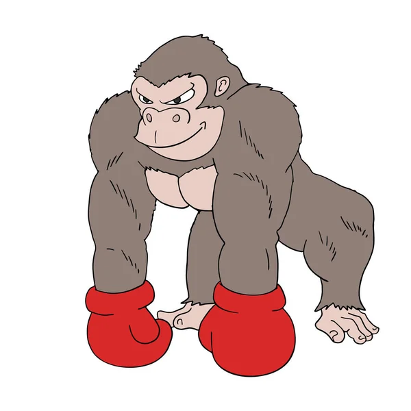 Gorilla Boksen Tekenen Vector Illustratie — Stockvector