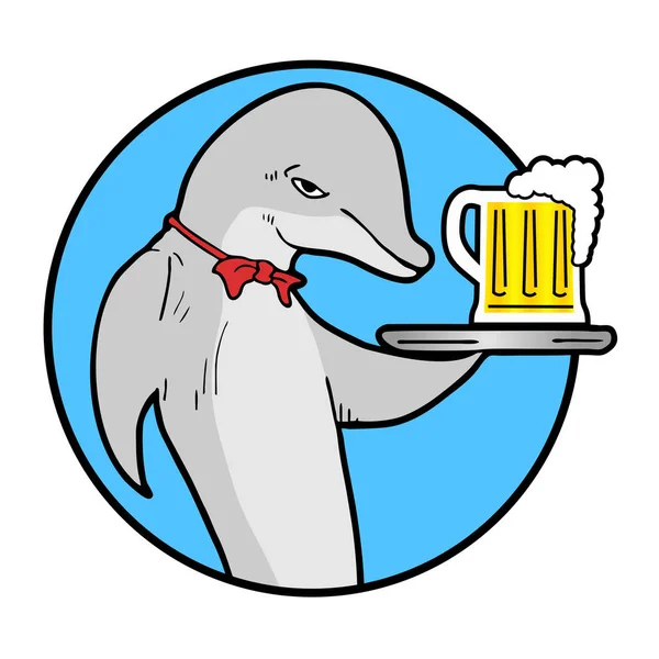 Sommer Delphin Bier Ikone Vektor Illustration — Stockvektor
