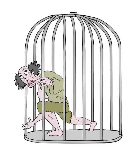 Crazy Man Jail Vector Illustration — Stock Vector