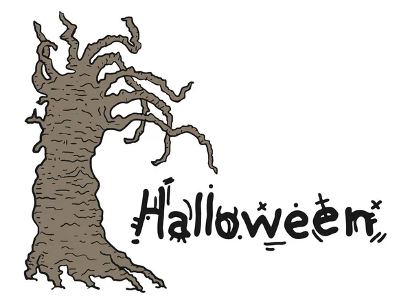 Árbol Espeluznante Seco Halloween Tema Vector Ilustración — Vector de stock