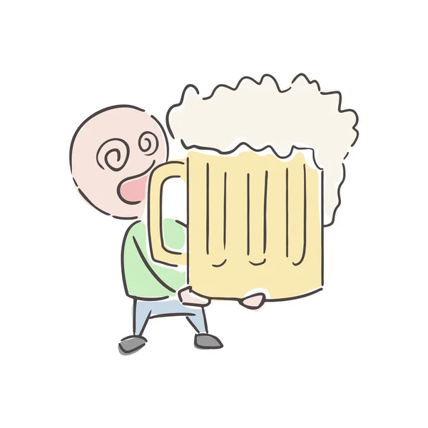 拿着大啤酒的男人 — 图库矢量图片
