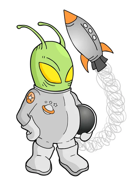 Engraçado Astronauta Alienígena Vetor Ilustração — Vetor de Stock