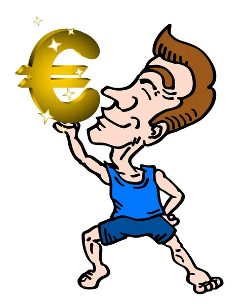 Euro Símbolo Con Divertido Personaje Dibujos Animados — Vector de stock