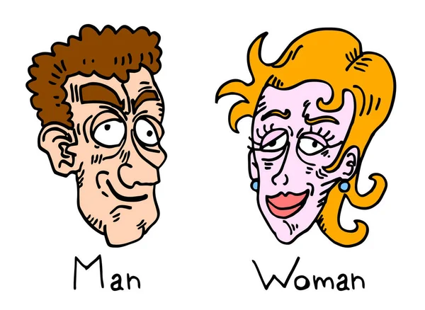 Man Och Kvinna Ansikten Vektor Illustration — Stock vektor