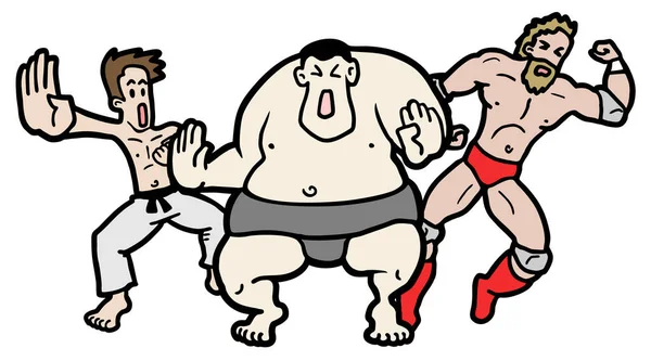 Tres Luchadores Vector Ilustración — Archivo Imágenes Vectoriales