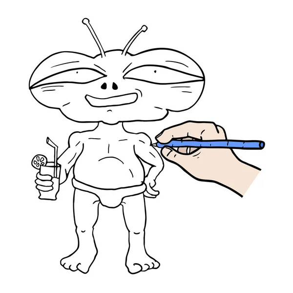Funny Alien Drawing Vector Illustration — 图库矢量图片