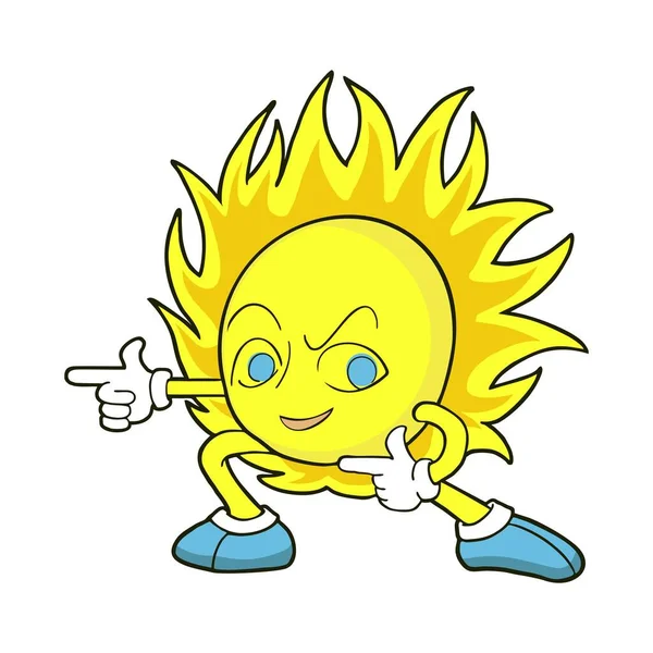 Grappige Zon Wijzend Vector Illustratie — Stockvector