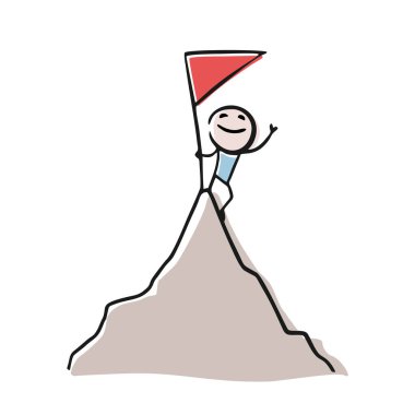 Adam dağ vektör illüstrasyonuna tırmanıyor