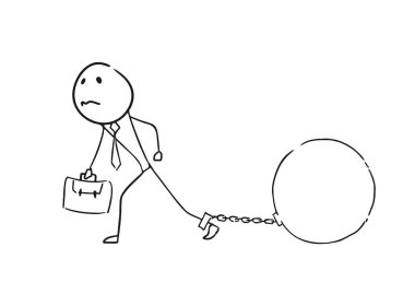 Bacağında büyük bir top olan bir iş adamı.