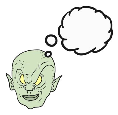 cartoon spooky alien with speech bubble