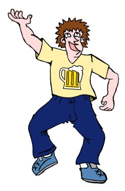 Tişörtünde bira olan bir adamın vektör çizimi