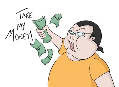 Komik şişman adam ve para mesajımı al.