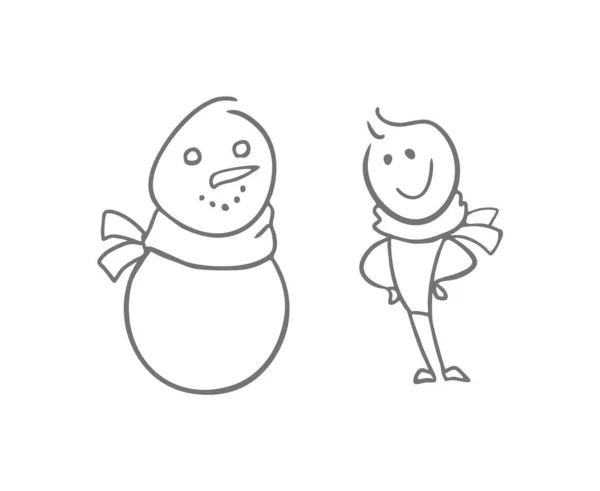 Χιόνι Κούκλα Και Άνθρωπος Φουλάρι Διανυσματική Απεικόνιση — Διανυσματικό Αρχείο