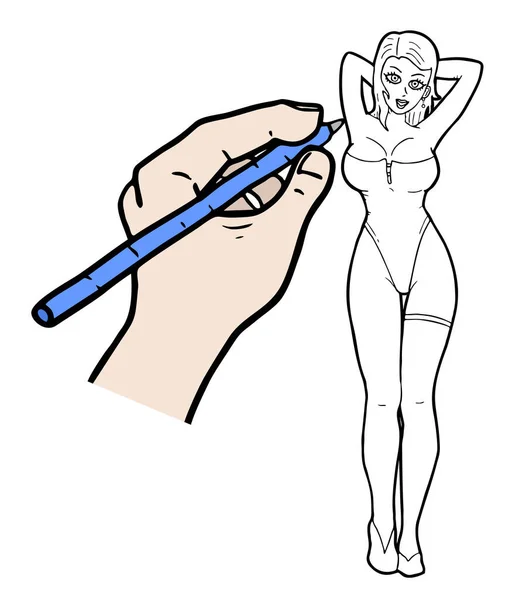Draw Woman Vector Illustration — Archivo Imágenes Vectoriales