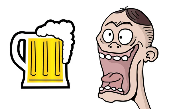 有趣的男人脸和啤酒插图 — 图库矢量图片