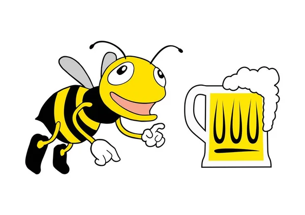 Veselá Včela Pivní Vektorová Ilustrace — Stockový vektor