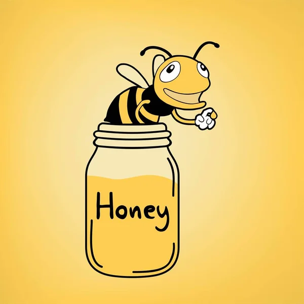 Illustration Der Bienen Und Honigflaschenvektoren — Stockvektor