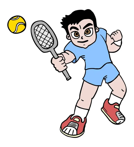 Jongen Tennis Vector Illustratie — Stockvector