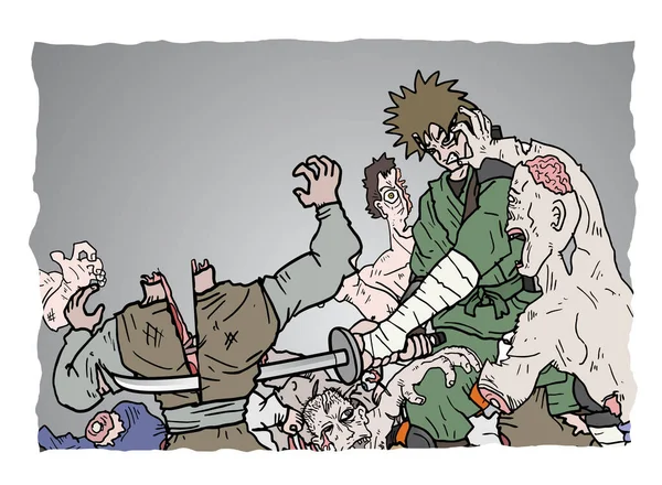 Illustration Vectorielle Attaque Samouraï Zombie — Image vectorielle