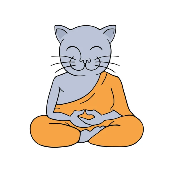 Gato Divertido Meditación Vector Ilustración — Archivo Imágenes Vectoriales