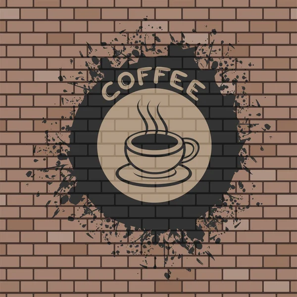 Koffie Symbool Illustratie Baksteen Muur — Stockvector