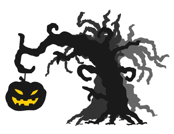 Árbol Seco Con Lámpara Calabaza Halloween Tema Vector Ilustración — Vector de stock