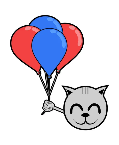 Glückliches Katzengesicht Mit Luftballons — Stockvektor