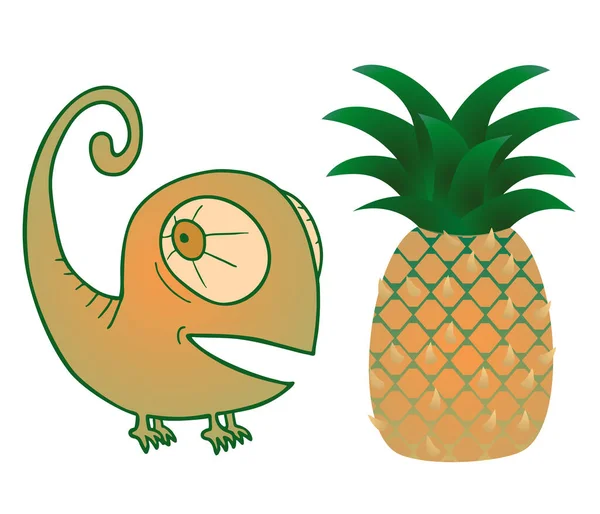 Ananas Och Kameleont Vektor Illustration — Stock vektor
