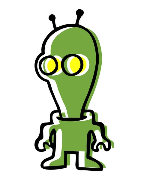 Dibujos Animados Doodle Alien Con Cerebro — Vector de stock