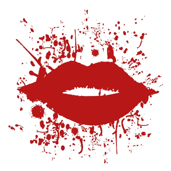Bibir Merah Dengan Tinta Percikan Ilustrasi Vektor - Stok Vektor