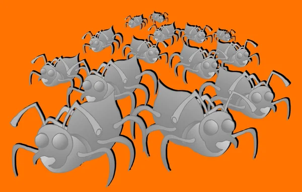 Skupina Mravenců Oranžovém Pozadí — Stockový vektor