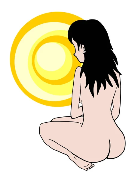Απεικόνιση Φορέα Γυναίκα Και Τον Ήλιο — Διανυσματικό Αρχείο