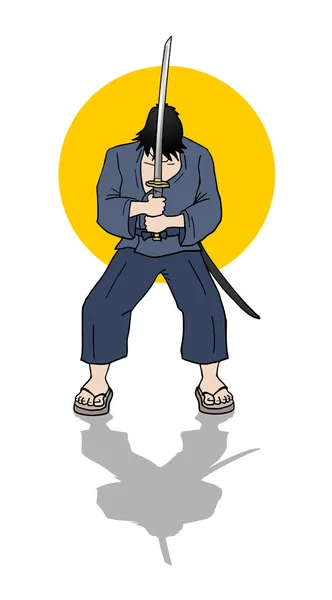 Samurai Tekenen Vector Illustratie — Stockvector