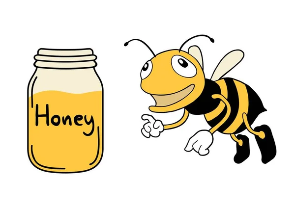 Funny Bee Honey Vector Illustration — Vetor de Stock