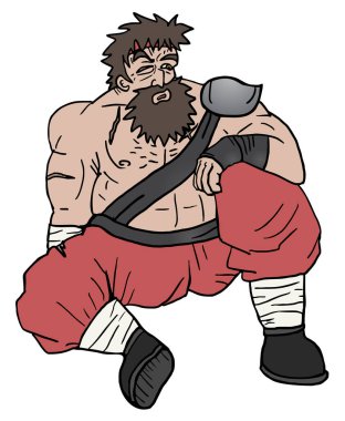 Oturan şişman savaşçı vektör çizimi