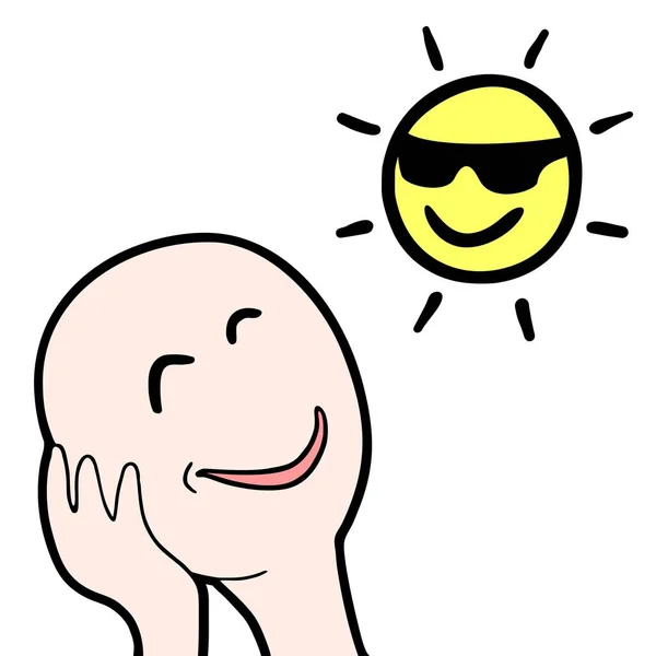 Ilustração Rosto Sorridente Feliz Com Sol — Vetor de Stock