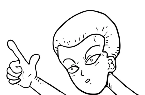 Ilustração Vetorial Personagem Cômica Desenhada Mão Com Gesto Atenção — Vetor de Stock