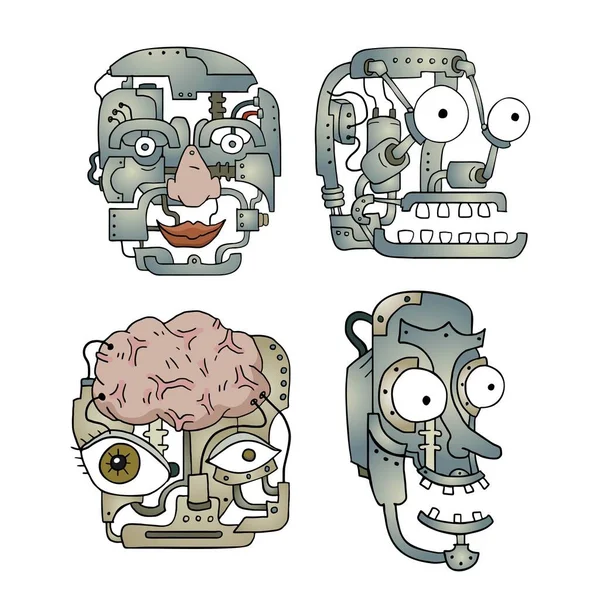 Set Van Vier Robotkoppen Vector Illustratie — Stockvector