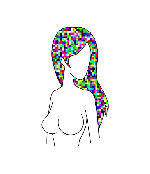 Mulher Com Desenho Cabelo Colorido — Vetor de Stock