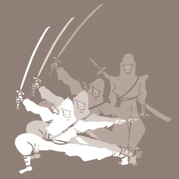 Ataque Espada Samurai Con Espada Ilustración Vectorial — Vector de stock