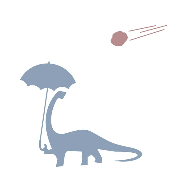 Dinosaurus Dengan Payung Dan Meteor Jatuh - Stok Vektor