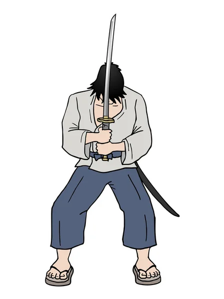 Samurai Dengan Gambar Vektor Pedang - Stok Vektor