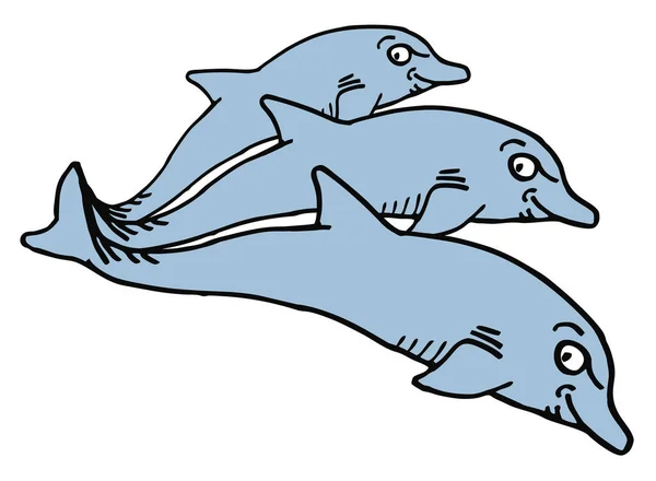 Tres Delfines Sobre Fondo Blanco — Vector de stock