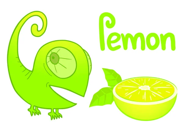 Lemon Chamaleon Vector Illustration — Vettoriale Stock