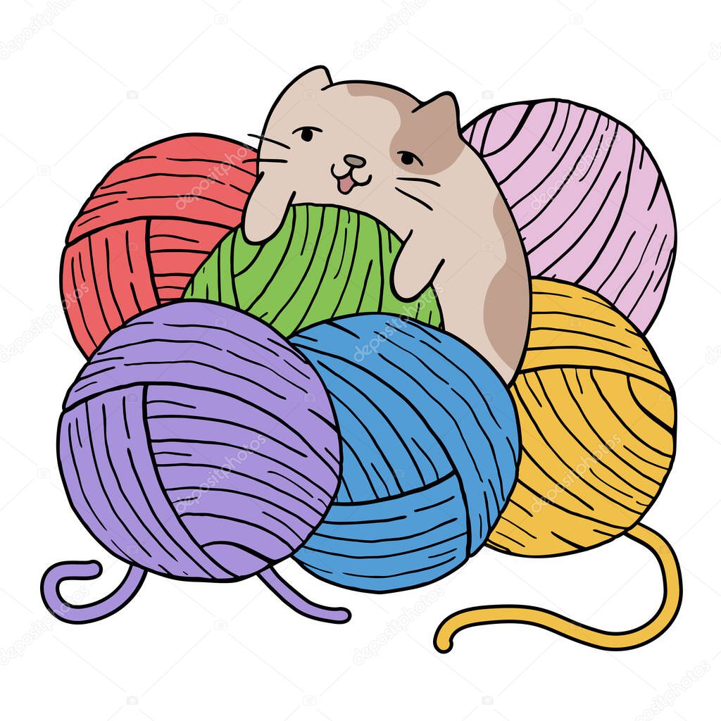 cat playing with balls of wool