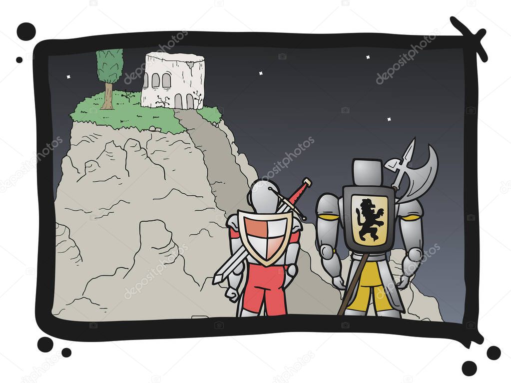 Scene warriors vector illustration