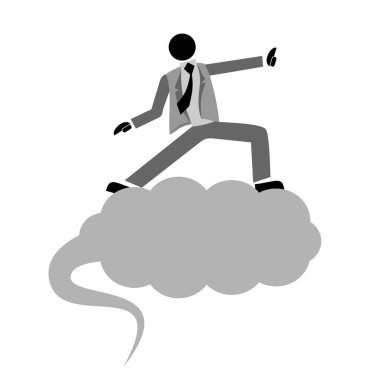 Bulut, bilgisayar ve iş konsepti üzerine iş adamı