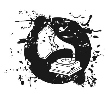 Gramofonlu vektör illüstrasyonu, müzikal arkaplan