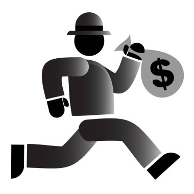 Soyguncu para çantası ikonuyla koşuyor. düz dizayn